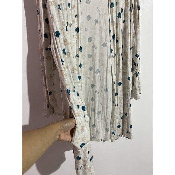 Lands End Cardigan 3X Cream Floral Liquid Knit Travel Office Open Duster Topper - Picture 5 of 12